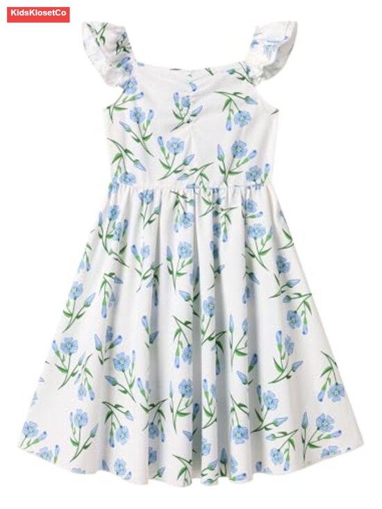 Other - Girls Summer Dress Flutter Sleeve Smocked Back A-Line Twirl Midi Sundress